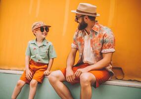 photo father and son in summer clothes