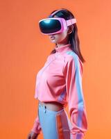 beautiful asian fashion model posing with vr headset photo