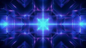 Background of geometric pattern in a neon laser light with a gradient of blue color photo