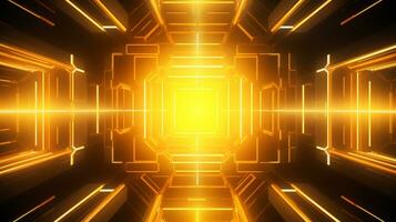 Background of geometric pattern in a neon laser light and futuristic shape with yellow color gradient photo