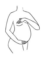 perfil de un embarazada mujer y el corazón de un bebé, dibujo con uno continuo línea. estético vector ilustración.