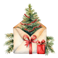 Watercolor envelope and a Christmas tree png