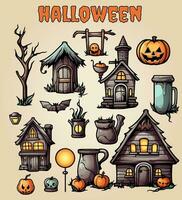 Collection of Halloween monsters doodle drawing such as Jack o'lantern,  ghost, witch and more. 3541107 Vector Art at Vecteezy