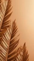 Gold colored tropical palm leaves on beige background AI Generated photo