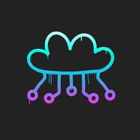 AI Neon Graffiti. Cloud symbol with circuit. Artificial Intelligence in Urban Street Style. Trendy Y2K clipart. Splash effects and drops. Grunge and spray texture. vector