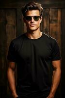 Man in black t-shirt mockup photo