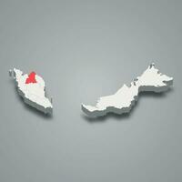 Kelantan state location within Malaysia 3d map vector