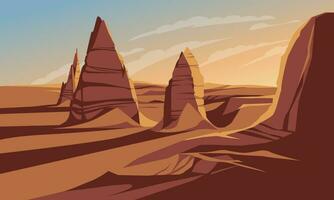 Roca y arena puesta de sol desierto. paisaje vista. flar vector ilustración