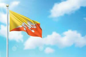 Waving flag of Bhutan on sky background. Template for independence vector