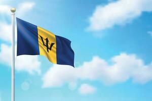 Waving flag of Barbados on sky background. Template for independence vector