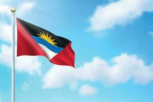 Waving flag of Antigua and Barbuda on sky background. Template for independence vector