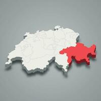 Grisons cantone location within Switzerland 3d map vector