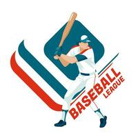 A player of a baseball team hit a ball with a bat. The nature of the sports game. Isolated on white background. Vector flat illustration