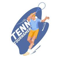 tennis player jumping to make a pass. Isolated white background. Vector flat illustration