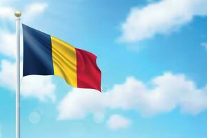 Waving flag of Chad on sky background. Template for independence vector