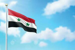 Waving flag of Syria on sky background. Template for independence vector