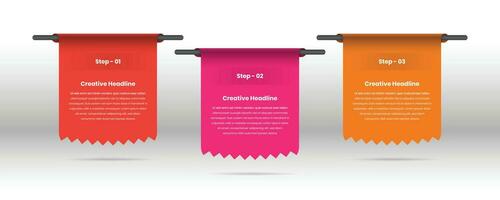 Roll up banner style step infographic template design vector