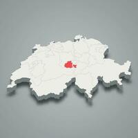 Obwalden cantone location within Switzerland 3d map vector