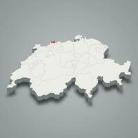 Basel-City cantone location within Switzerland 3d map vector