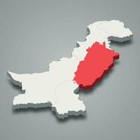 Punjab state location within Pakistan 3d imap vector