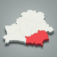 Gomel oblast region location within Belarus 3d imap vector