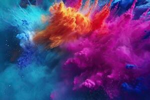 A colorful powder explosion in a black background Generative AI photo