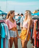 gen z niña a ahorro mercado ai generado foto