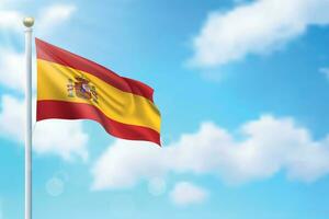 Waving flag of Spain on sky background. Template for independence vector