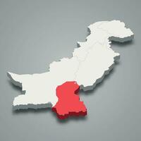 Sindh state location within Pakistan 3d imap vector