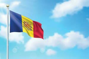 Waving flag of Andorra on sky background. Template for independence vector