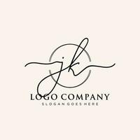 Initial JK feminine logo collections template. handwriting logo of initial signature, wedding, fashion, jewerly, boutique, floral and botanical with creative template for any company or business. vector