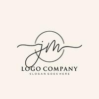 Initial JM feminine logo collections template. handwriting logo of initial signature, wedding, fashion, jewerly, boutique, floral and botanical with creative template for any company or business. vector