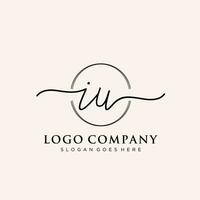 Initial IU feminine logo collections template. handwriting logo of initial signature, wedding, fashion, jewerly, boutique, floral and botanical with creative template for any company or business. vector