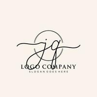 Initial JQ feminine logo collections template. handwriting logo of initial signature, wedding, fashion, jewerly, boutique, floral and botanical with creative template for any company or business. vector