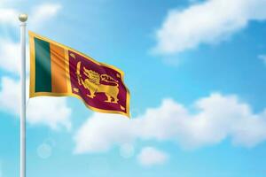 Waving flag of Sri Lanka on sky background. Template for independence vector