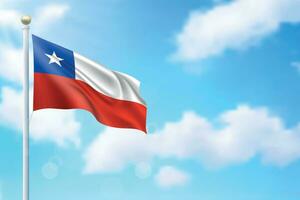 Waving flag of Chile on sky background. Template for independence vector