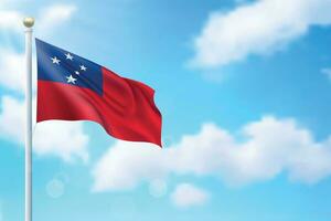 Waving flag of Samoa on sky background. Template for independence vector