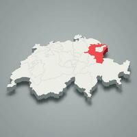 St. Gallen cantone location within Switzerland 3d map vector