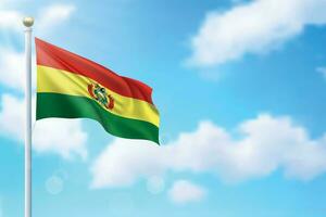 Waving flag of Bolivia on sky background. Template for independence vector