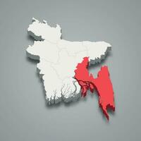 Chittagong state location within Bangladesh 3d map vector