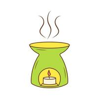 Aroma lamp with candle. Aromatherapy accessory. Color doodle icon. Relax, me time concept. vector