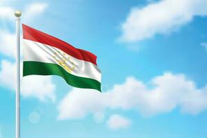Waving flag of Tajikistan on sky background. Template for independence vector