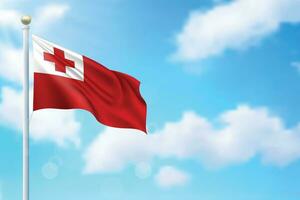 Waving flag of Tonga on sky background. Template for independence vector