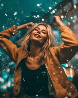 happy beautiful girl dancing AI generated photo