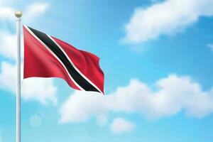 Waving flag of Trinidad and Tobago on sky background. Template for independence vector