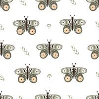 Seamless pattern with cartoon butterflies, decorative elements. Flat style colorful vector illustration for kids. hand drawing. baby design for fabric, textile, print, wrapper.