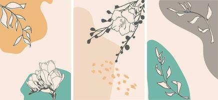 collection of abstract floral backgrounds with vintage-styled flowers and leaves. vector