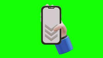 3D Hand Gesture Animation Scrolling Down Smartphone with Green Screen Background video
