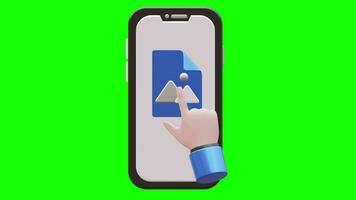 mano click Immagine pulsante 3d animazione su smartphone con verde schermo sfondo video