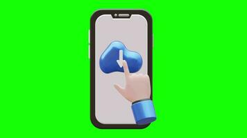 Hand Clicks Download Button 3D Animation on Smartphone with Green Screen Background video